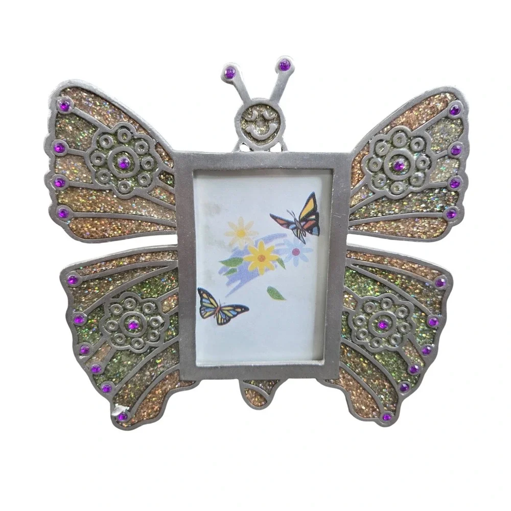 Pewter Butterfly Glitter Rhinestone Tabletop Mini Picture Frame 5x5